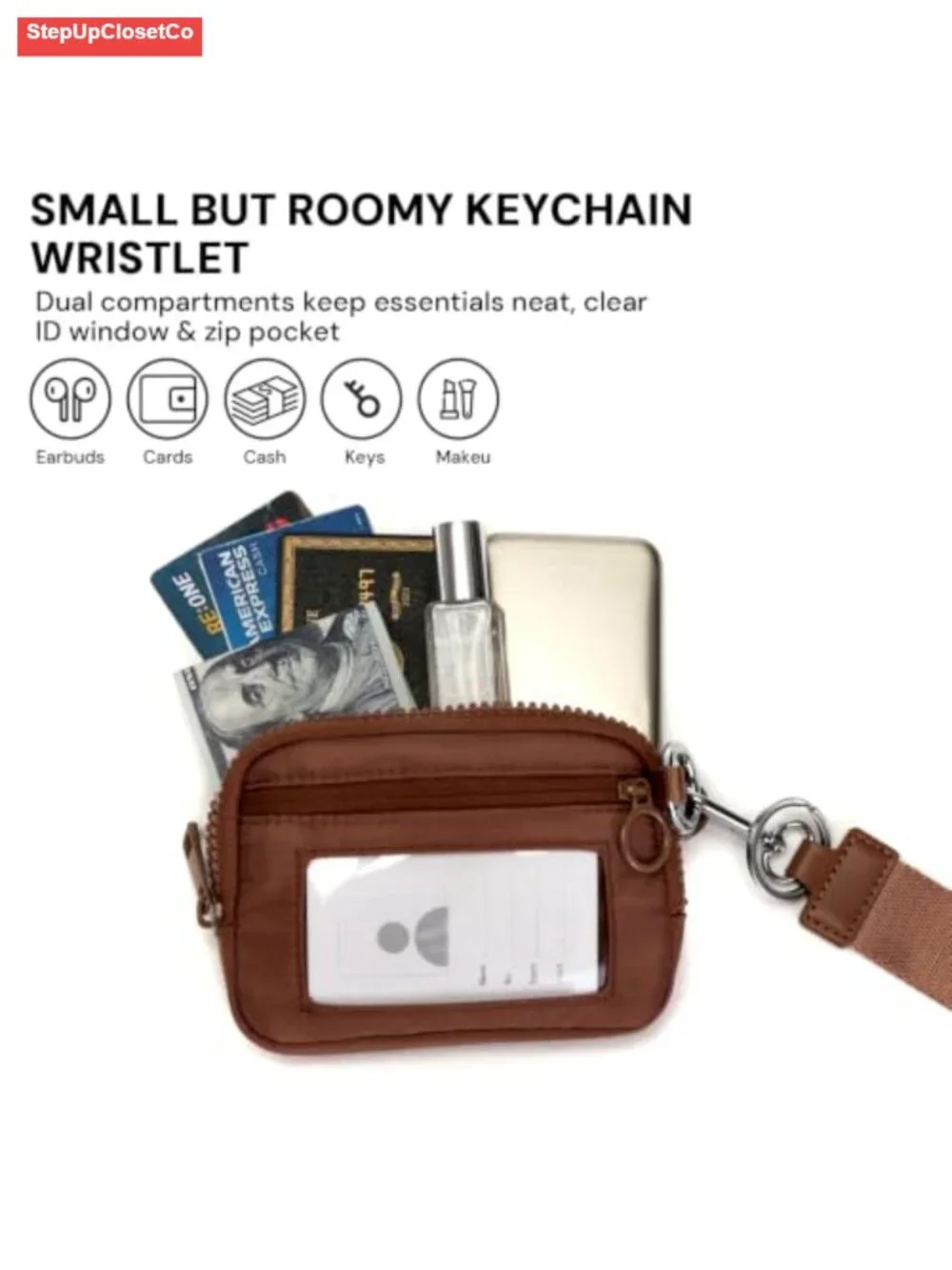 Nylon Keychain Wallet for Women with Clear ID Window, Coin Pouch, Wrist Strap